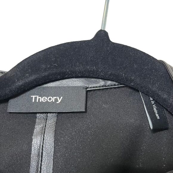 Theory Shift Dress Women’s Size Petite Black Faux Leather Button Front Missing B - Picture 12 of 12